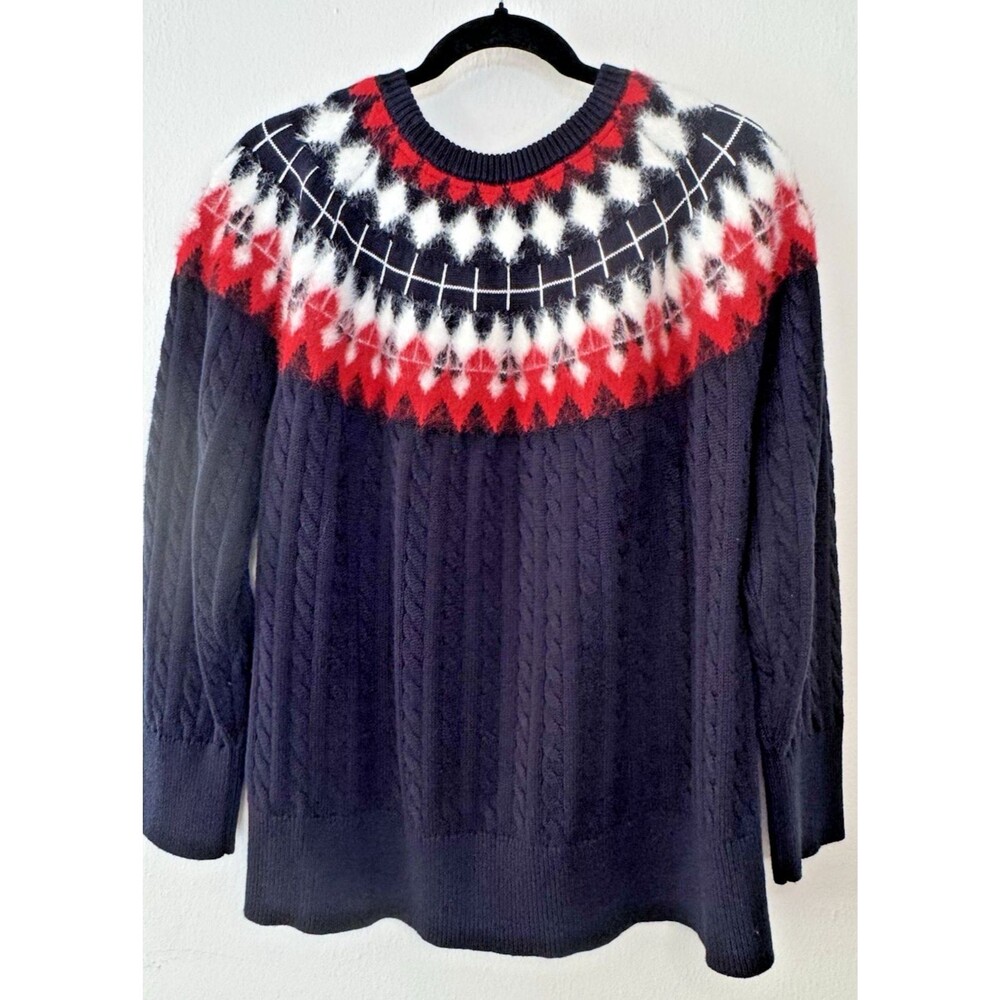 Tommy Hilfiger Fair Isle Sweater Plus 1x Navy Blue Red White Cable Knit Nordic